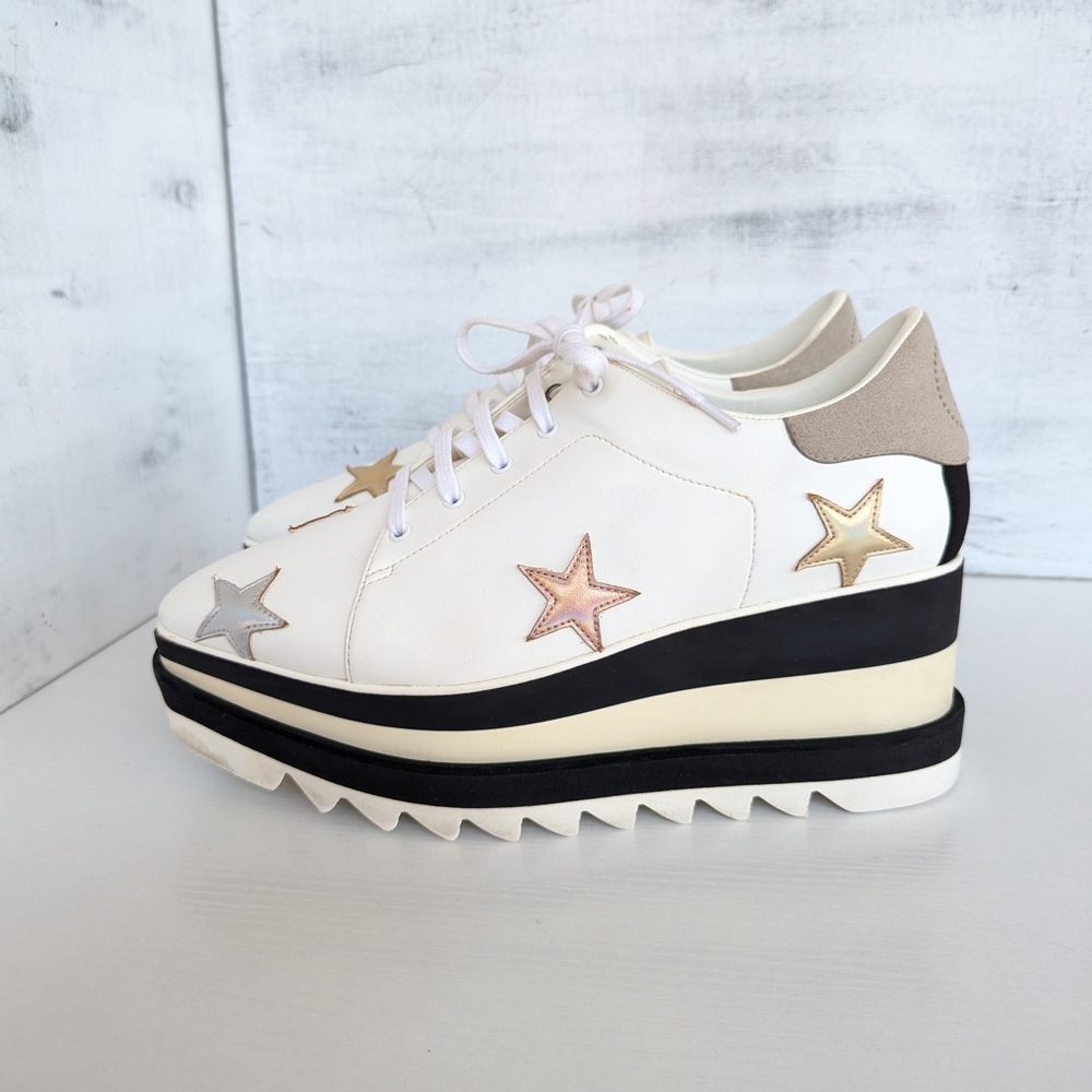 Stella McCartney White Black Cream Platform Sneakers - Picture 3 of 16